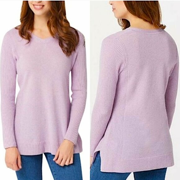 Isaac Mizrahi Cashmere V-neck Lilac Tunic Sweater Size 1X - Picture 1 of 15